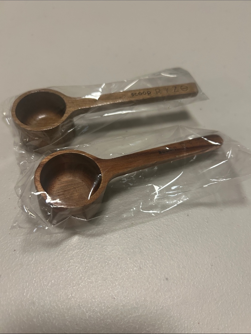 Set of two Wooden Scoops, Brown, one tbsp, new!